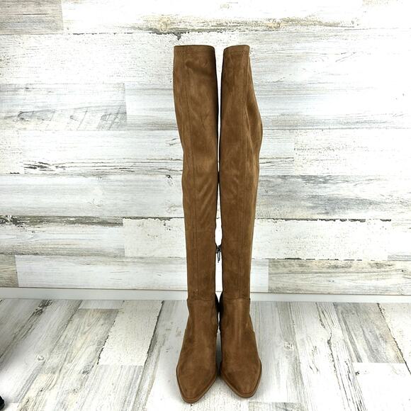 Marc Fisher Women’s 5 Tan Garalyn Suede Over-the-Knee Boots Block Heel NEW - Picture 2 of 9